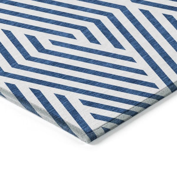 Chantille ACN550 Navy 8 ft. x 8 ft. Round Machine Washable Indoor/Outdoor Geometric Area Rug