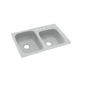 Dual-Mount Solid Surface 33 in. x 22 in. 3-Hole 55/45 Double Bowl Kitchen Sink in Tahiti Gray
