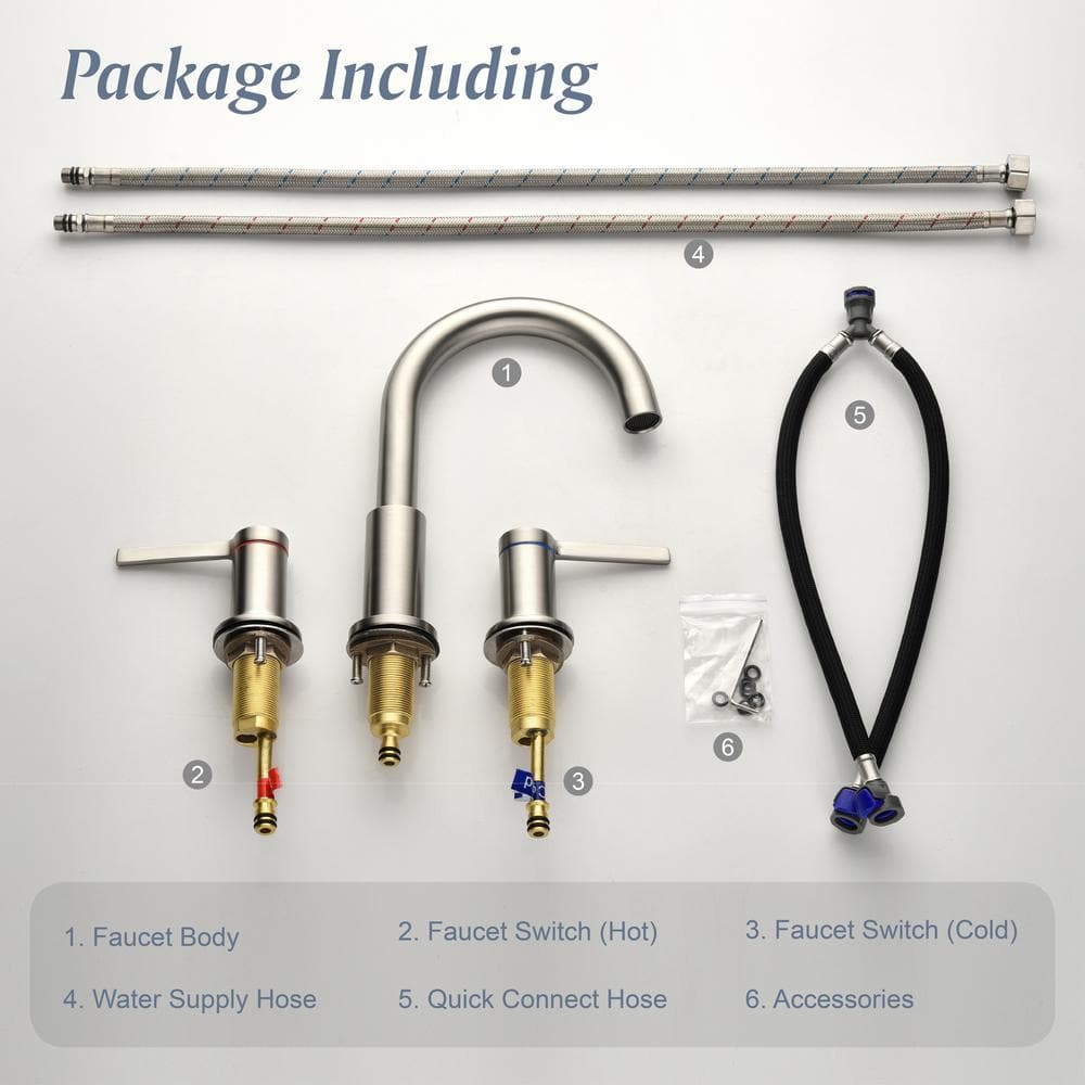 Brushed Nickel 8-Inch Widespread Double Handle Bathroom Faucet