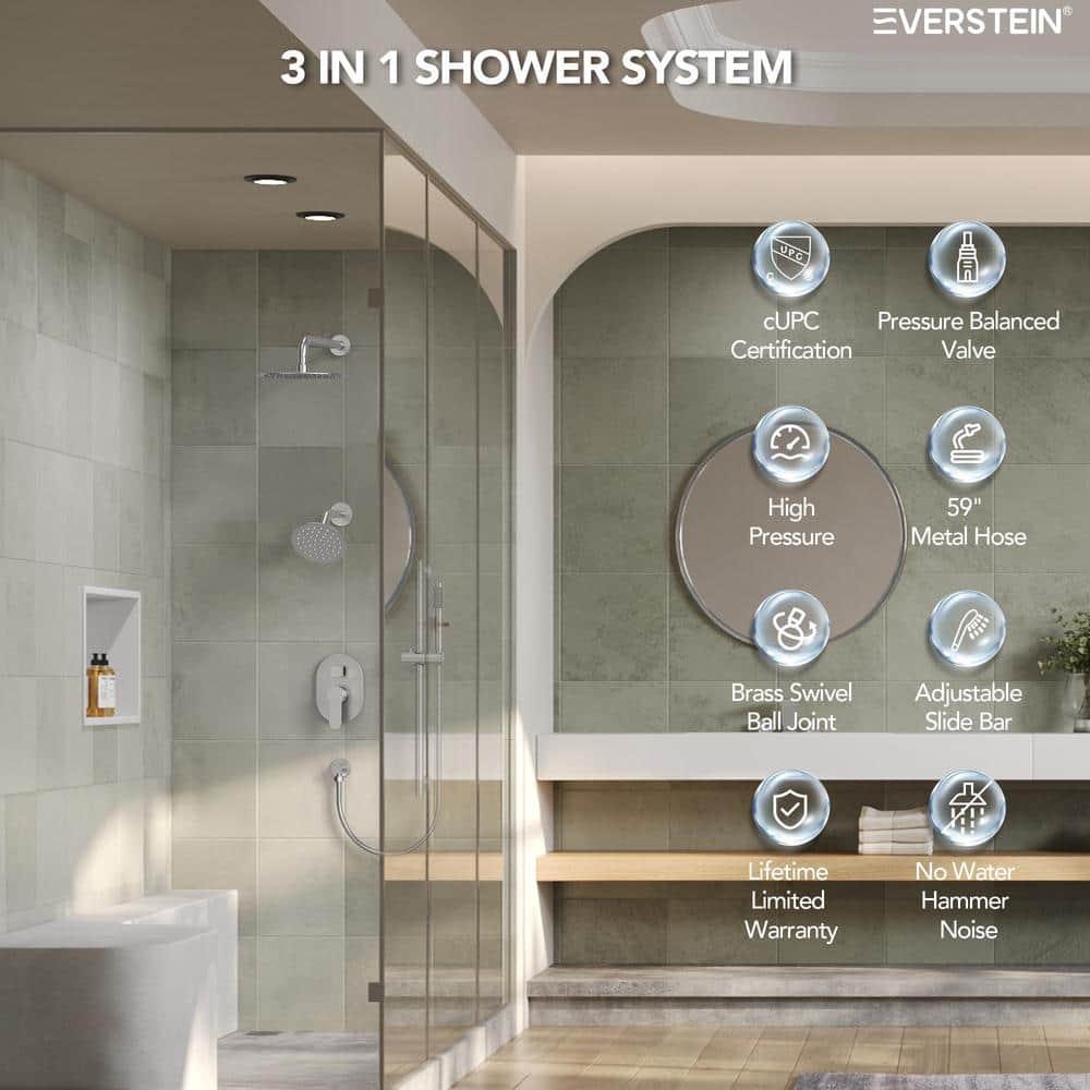 Dual Function Brushed Nickel Stainless Steel Shower System