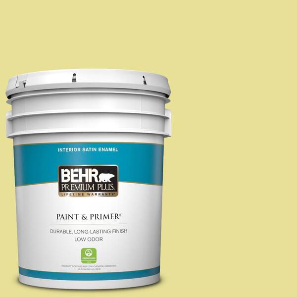 BEHR PREMIUM PLUS 5 gal. #P340-3 Reviving Green Satin Enamel Low Odor Interior Paint & Primer