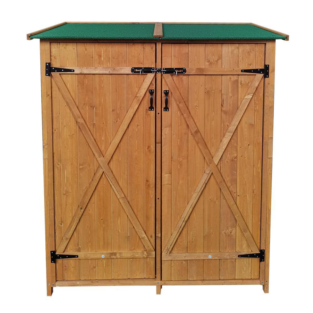 53 in. W x 24.6 in. D x 63.4 in. H Natural Wood Outdoor Storage Cabinet ...