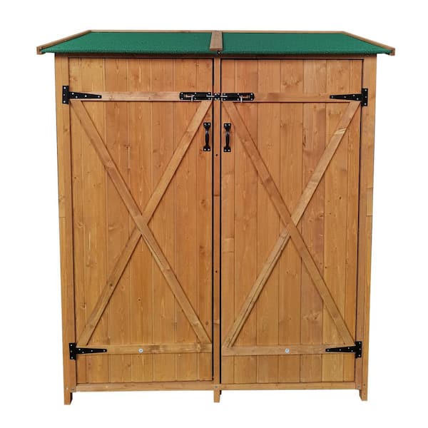 53 in. W x 24.6 in. D x 63.4 in. H Natural Wood Outdoor Storage Cabinet ...