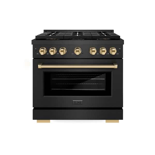 Autograph 36 in. 5.2 cu. ft. Paramount Dual Fuel Range with 6 Burner DuoPro Cooktop in Black Satin and Gold Accents