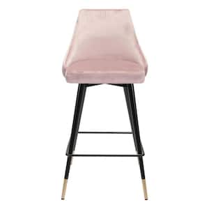 25.6 in. Pink Low Back Metal Counter Height Bar Chair with Upholstery Seat