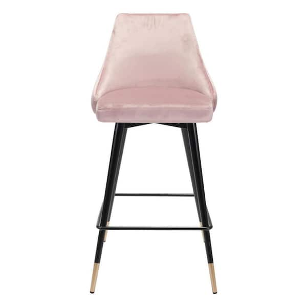 HomeRoots 25.6 in. Pink Low Back Metal Counter Height Bar Chair with Upholstery Seat