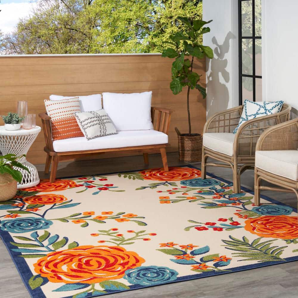 Multicolor Floral Synthetic Rectangular 7' x 10' Area Rug