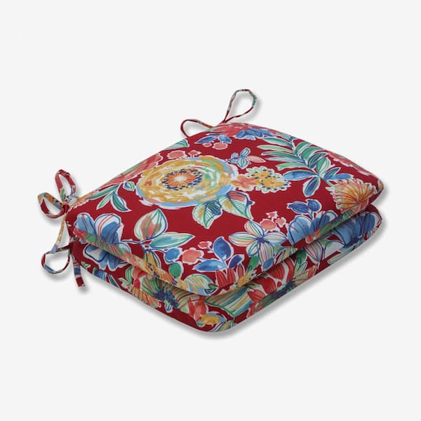 Pillow Perfect Floral 18.5 x 15.5 Outdoor Dining Chair Cushion in Red/Blue/Green (Set of 2)