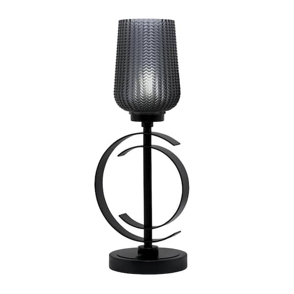Unbranded Delgado 18.5 in. Matte Black Piano Desk Lamp with Smoke Textured Glass Shade