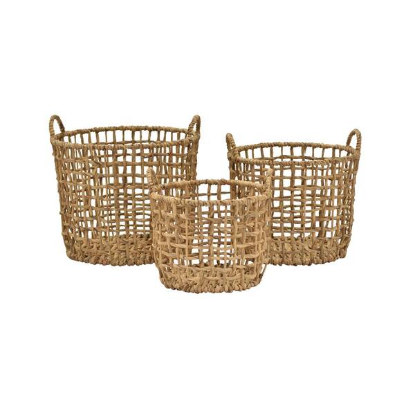 THREE HANDS 17 in. x 16.5 in. Water Hyacinth Baskets (Set of 3)