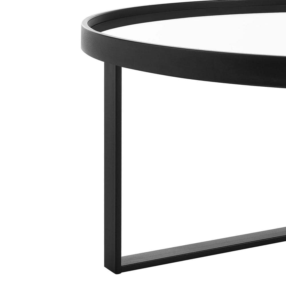 Black Round Glass Coffee Table with Storage