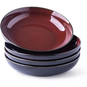 Classic 38 fl. oz. Reddish Brown Reactive Glaze Ceramic Porcelain Pasta Bowl Set of 4