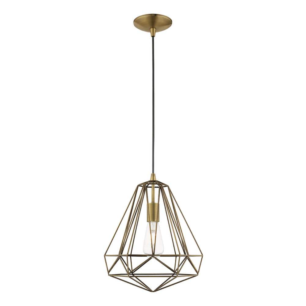 Antique Brass Geometric Mini Pendant Light with LED