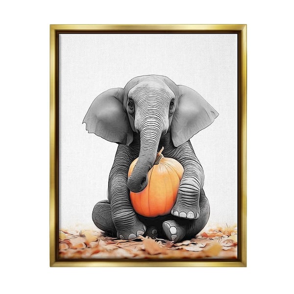 Stupell Industries Elephant in Autumn Leave by Annalisa Latella 1-Piece Floater Frame Graphic Print Animal Poster Art Print 31 in. x 25 in.