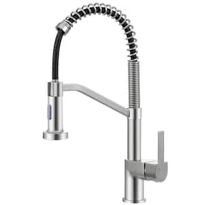 Single Handle Pull Down Sprayer Kitchen Faucet Spring Stainless Steel Kitchen Sink Faucet in Brushed Nickel