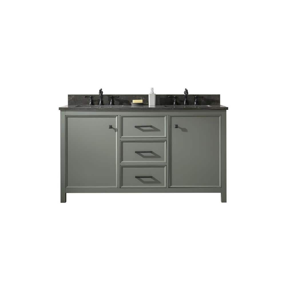 60" Pewter Green Double Sink Vanity with Marble Top