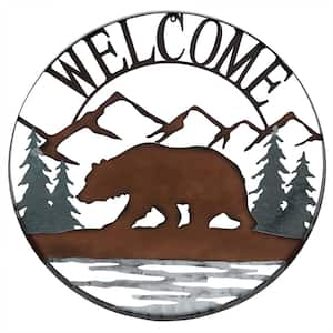 Brown Metal Mountain Bear Scenery Welcome Silhouette Decor