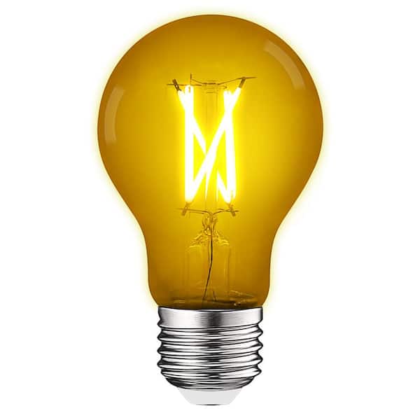 LUXRITE 60-Watt Equivalent A19 Edison LED Yellow Light Bulb, 4.5-Watt, Colored Glass Filament, UL, E26 Base, Indoor Outdoor