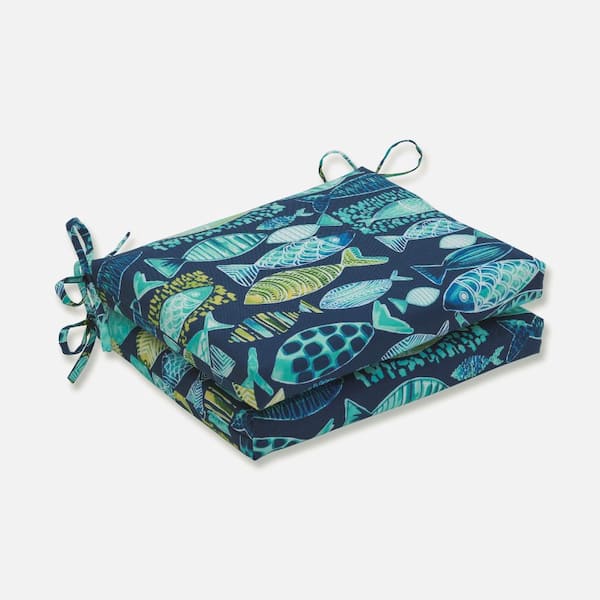 Pillow Perfect Tropical 18.5 in. x 16 in. Outdoor Dining Chair Cushion in Blue/Green/Orange (Set of 2)