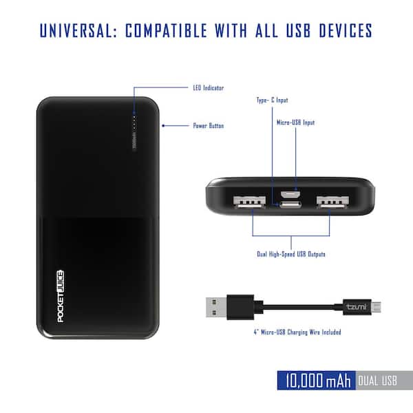 Portable Power Bank 10,000mAh Fast Charge Dual USB