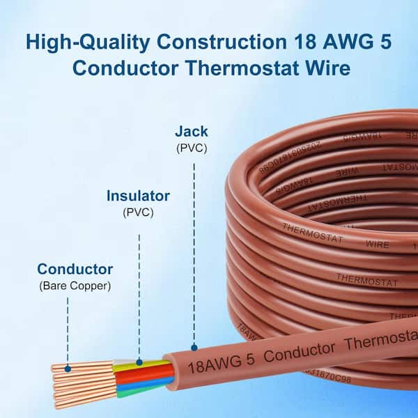 Vrbgify 75 ft. 18AWG 5-Conductor Thermostat Wire-Solid Copper HVAC