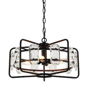 Modern 4-Light Black Metal Cage Crystal Chandelier Round Hanging Pendant Light for Kitchen Dining Room