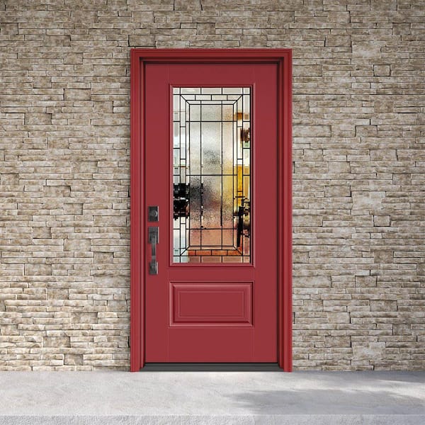 Performance Door System 36 in. x 80 in. 3/4-Lite Right-Hand Inswing Sequence Red Smooth Fiberglass Prehung Front Door