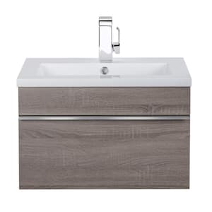 Trough 24in. W x 16in. D x 15in. H Sink Wall-Mounted Bathroom Vanity Side Cabinet in Dorato with Acrylic Top in White