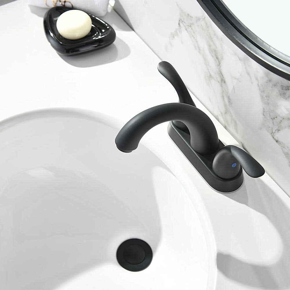 Matte Black Stainless Steel Centerset Bathroom Faucet with Drain