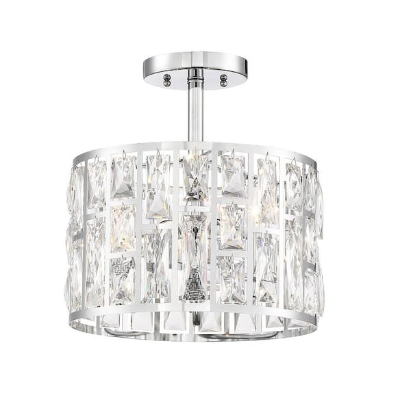 Home Decorators Collection Kristella 12.5 in. 3-Light Chrome Semi Flush Mount Light with Clear Crystal Shade