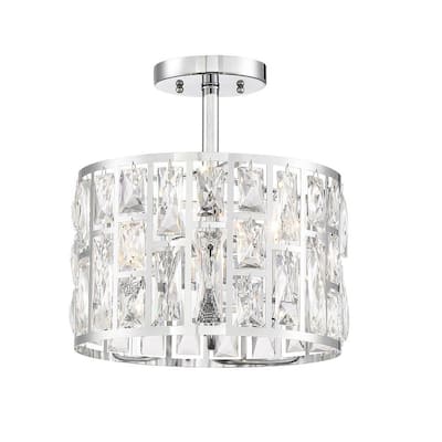 Kristella 12.5 in. 3-Light Chrome Semi Flush Mount Light with Clear Crystal Shade