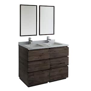 Formosa 48 in. Modern Double Vanity in Warm Gray with Quartz Stone Vanity Top in White with White Basins and Mirrors