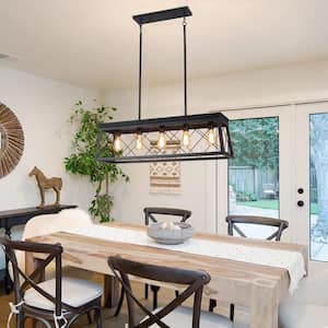 5-Light Black Rectangle Linear Island Chandelier Industrial Chandelier for Dining Room Kitchen with No Bulbs Included