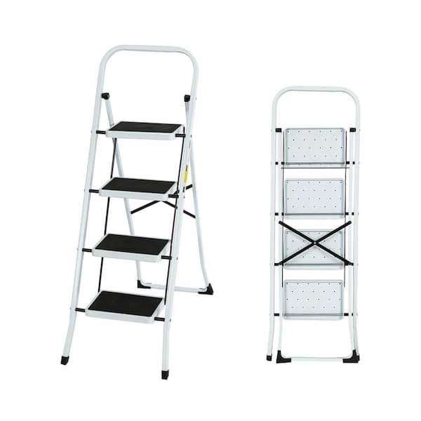 Folding Step Stool, 4 Step Metal Step Ladder (9 ft. Reach), 330 lb. Load Capacity Type IA Duty Rating