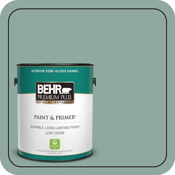 BEHR PREMIUM PLUS 1 gal. #S430-4 Green Meets Blue Semi-Gloss Enamel Low Odor Interior Paint & Primer