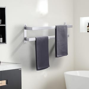 24 in. Square Double Staggered Wall Mounted Towel Rack, Stainless Steel Towel Bars in Brushed Nickel