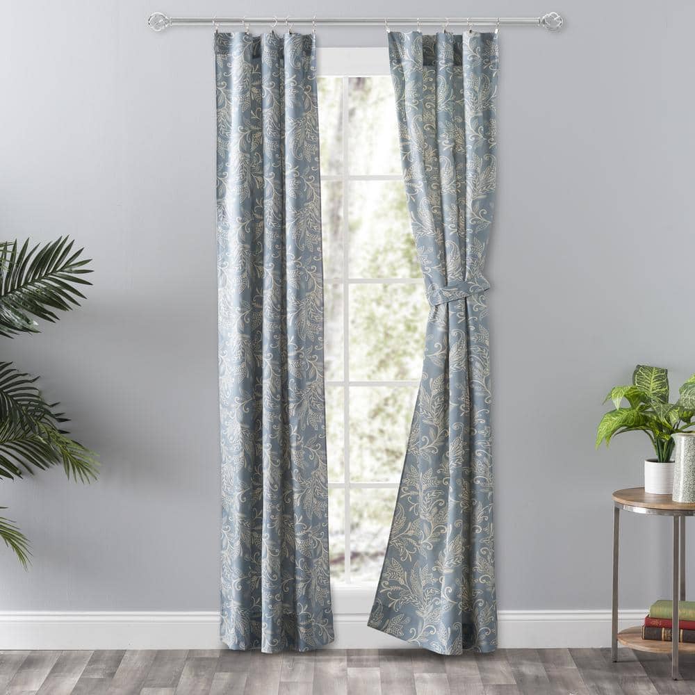 Lexington Blue Leaf Pattern Cotton Polyester Curtain Pair