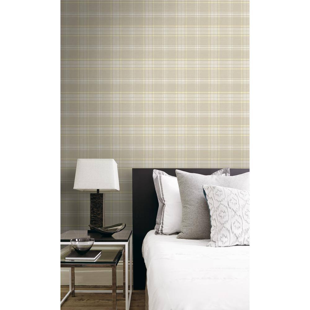 Cream and Yellow Tartan Non-Pasted Washable Wallpaper Roll