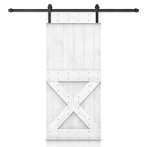 28 in. x 84 in. Distressed Mini X Series Light Cream Stained DIY Wood Interior Sliding Barn Door with Hardware Kit