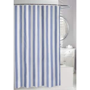 Lauren Stripe 71 in. Blue and White Fabric Shower Curtain