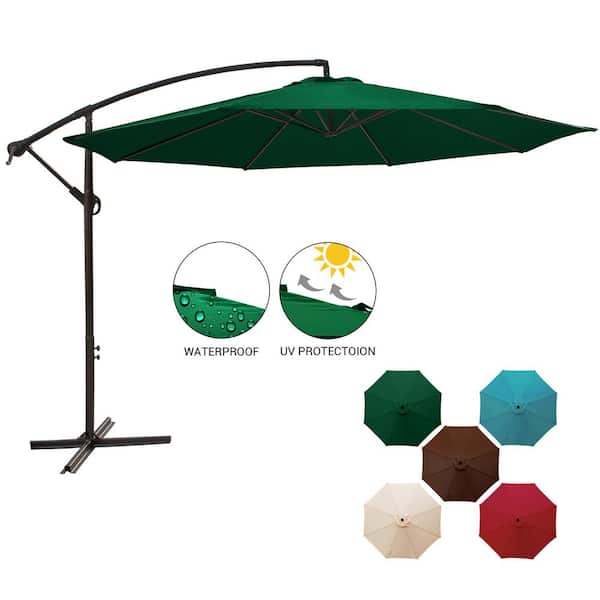 LAUREL CANYON 10 ft. Round Steel Cantilever Offset Outdoor Patio Umbrella in Dark Green