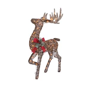 48 in. Electric Lighted Vine Standing Buck with Red Bow and Pinecone Accent