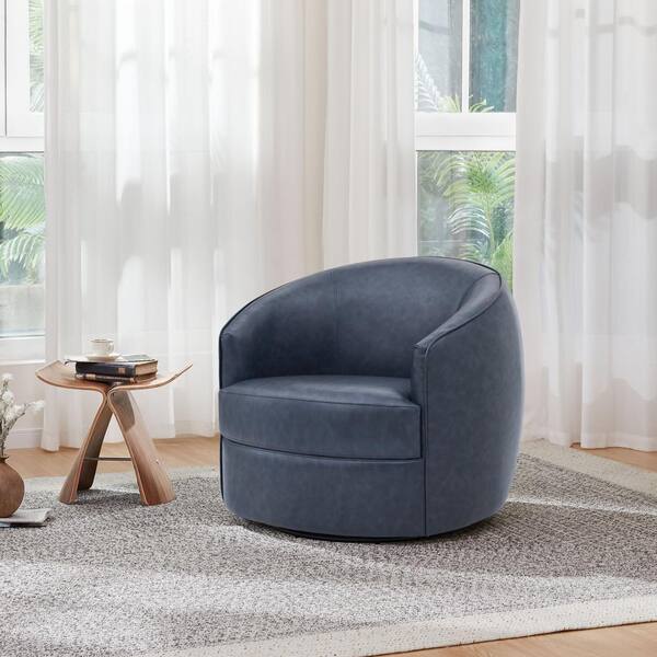 SPRUCE & SPRING Fenella Blue Leather Swivel Arm Chair Modern Comfy ...