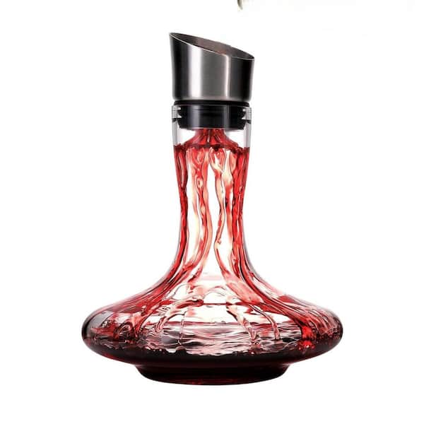 Crystal Clear Glass Wine Decanter 25 Oz. Hand-Held Aerator, Lead-Free Pourer with Red Wine Carafe Accessories