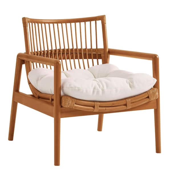 Tula Brown White Polyester Rattan Wood Accent Lounge Arm Chair Set of 1