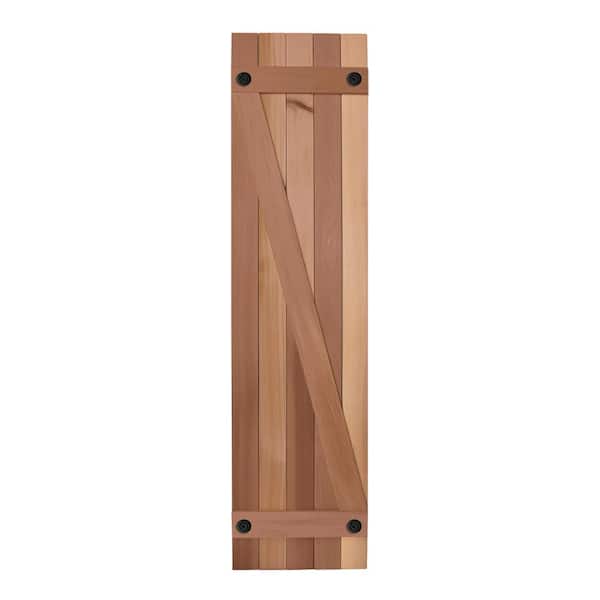 Design Craft MIllworks Porter 15 in. x 67 in. Cedar Z Pattern Board and Batten Shutters Pair in Natural