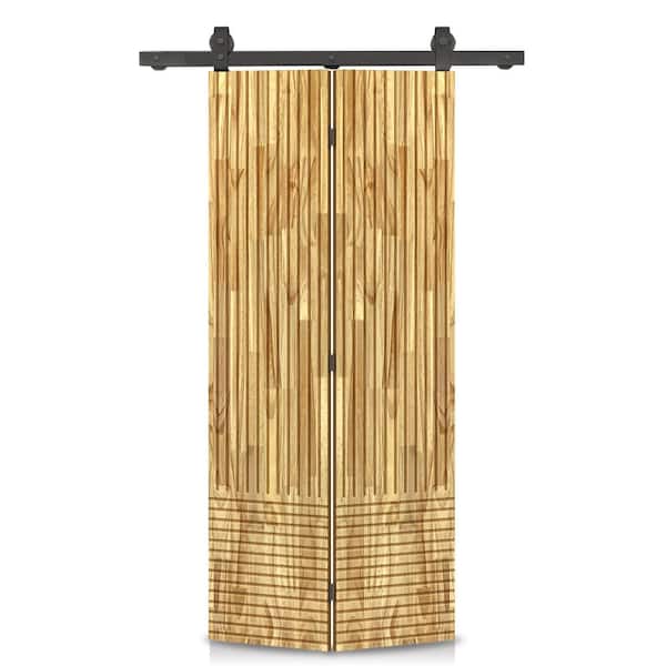 CALHOME Japanese 38 in. x 80 in. Hollow Core Weather Oak-Stained Pine Wood Bi-Fold Barn Door with Sliding Hardware Kit