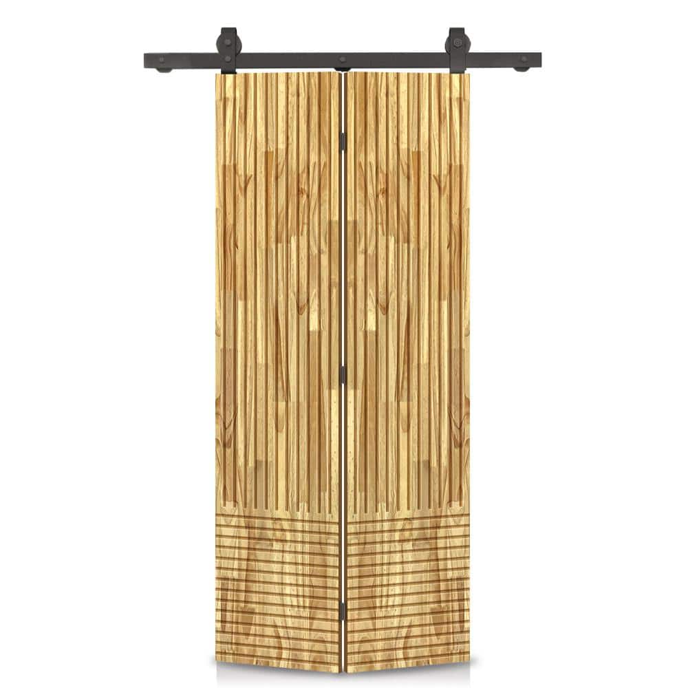 Japanese 26 in. x 84 in. Hollow Core Weather Oak-Stained Pine Wood Bi-Fold Barn Door with Sliding Hardware Kit price history on PriceWatchPro