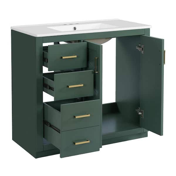 36 in. W x 18.3 in. D x 33.7 in. H Bathroom Green Linen Cabinet