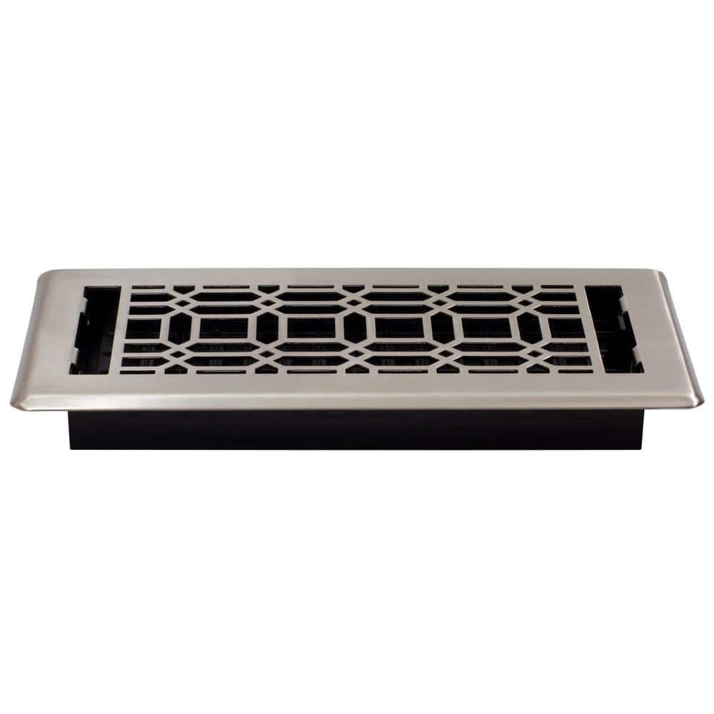 Nickel Plated Rectangular Floor Register with Gothic Design